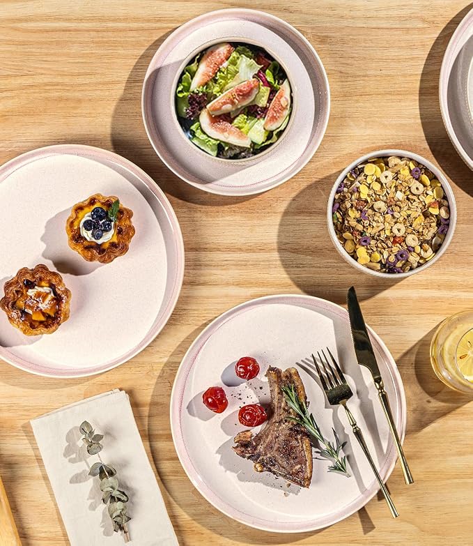 Ceramic Dinnerware Set for 4, 12-Piece Plates and Bowls Set | Lightweight