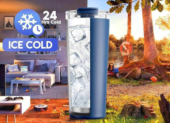 Meoky 24 oz Insulated Travel Coffee Mug: Leak Proof Lid, Sea | Stainless Steel