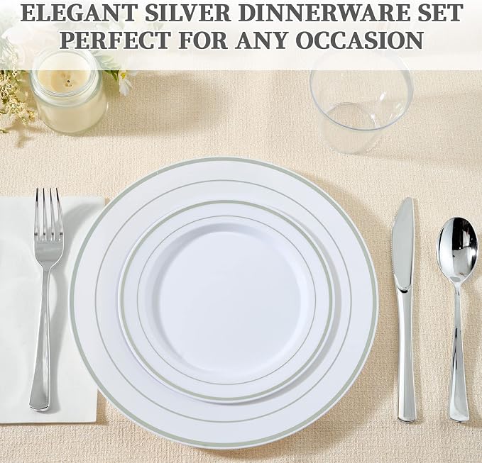 FOCUSLINE 600 Ct Silver Dinnerware Set