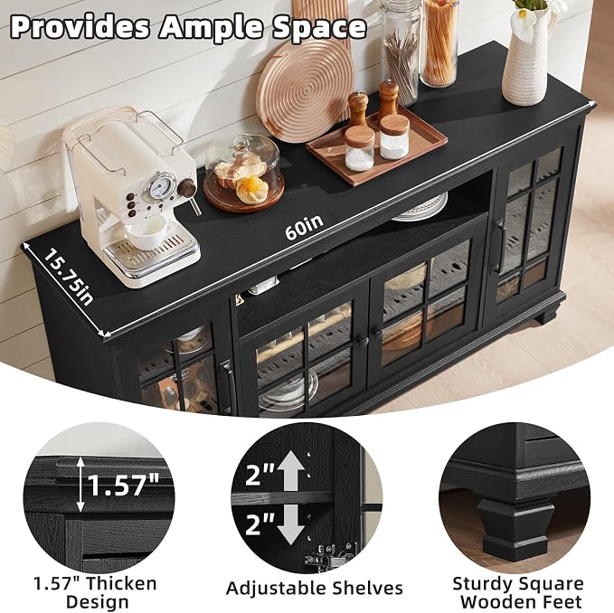 Large Black Sideboard Buffet Cabinet