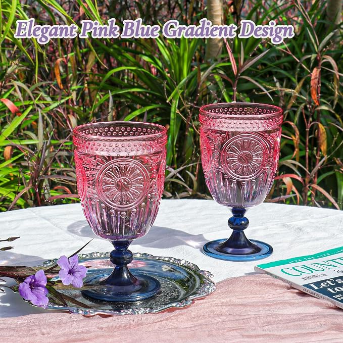 XUWAIDSGN 6Pcs Plastic Vintage Wine Glasses 13.5oz Reusable Embossed Goblet