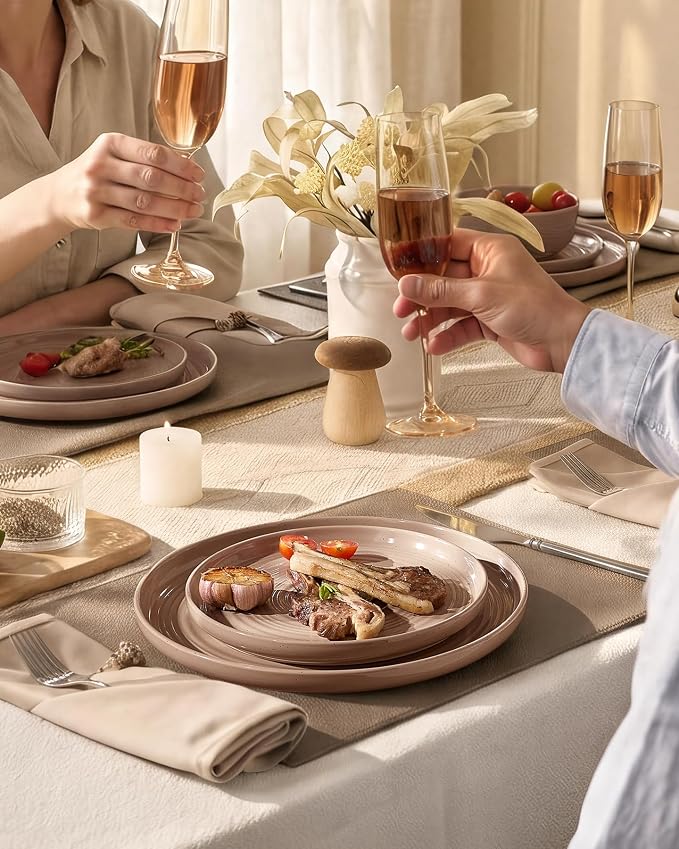 Stoneware Dinnerware Set with Pasta Bowls, Service