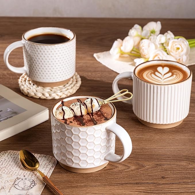 GBhome 15 OZ Stackable Coffee Mugs Set of 4, Ceramic Coffee Cups Set | 4