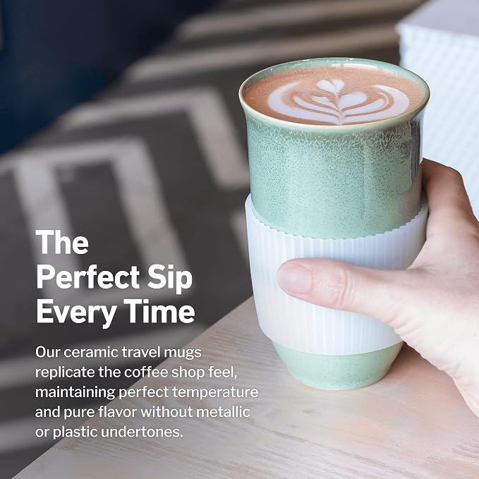 NOVA CERAMICS Coffee Travel Mug – Reusable Coffee – Microwave & Dishwasher Safe