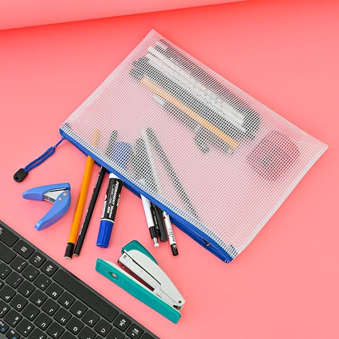 AUSTARK 10 Pcs Zipper File Bags, Waterproof Plastic Mesh Pouch