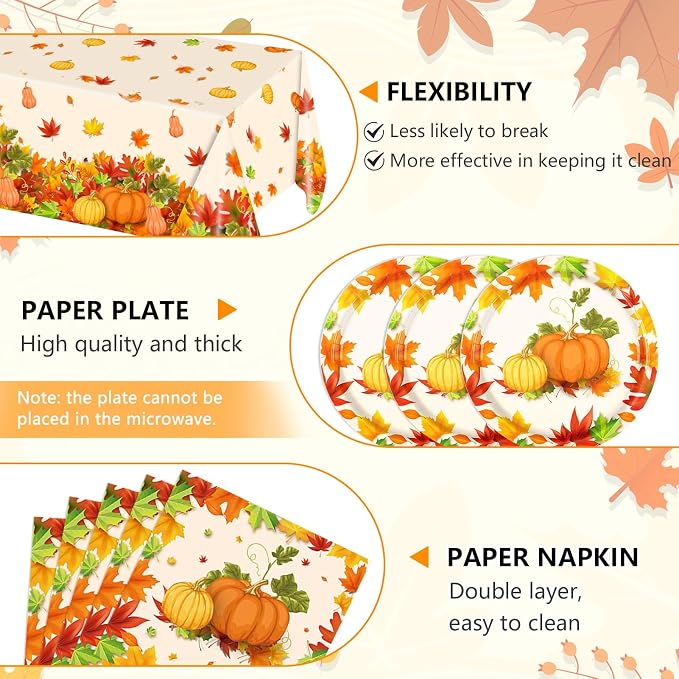 41Pcs Thanksgiving Party Decorations, Fall Paper Plates Napkins Tablecloth