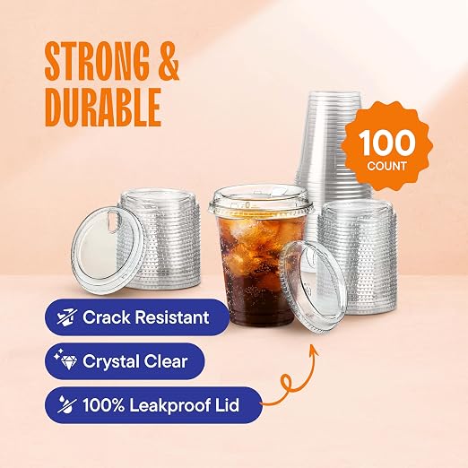 16 oz Clear Plastic Cups with Strawless Sip Lids