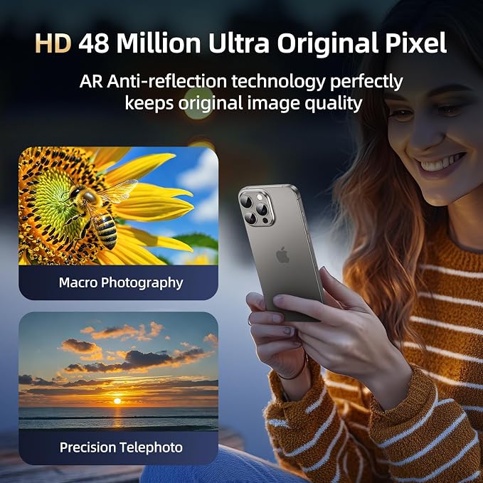 Compatible with iPhone 15 Pro Camera Lens Protector, Tempered Glass Full