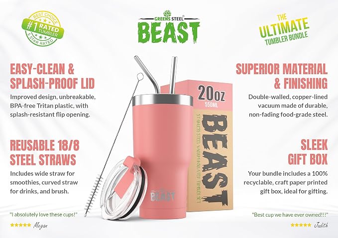 Beast 20 oz Tumbler Stainless Steel Vacuum Insulated Coffee Ice Cup Double Wall
