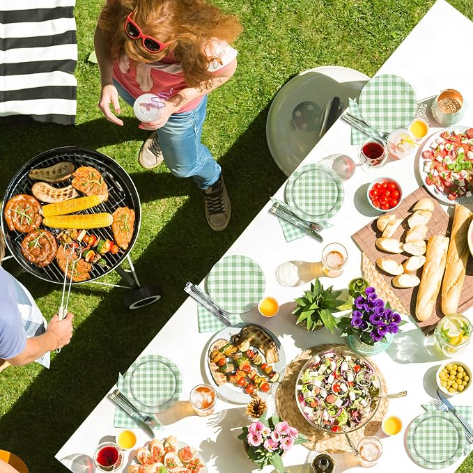 180Pcs Green Gingham Party Supplies Paper Plates and Napkins Serve 60 |
