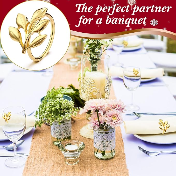 WILLBOND Leaf Napkin Rings Holders Fall Party Napkin Rings