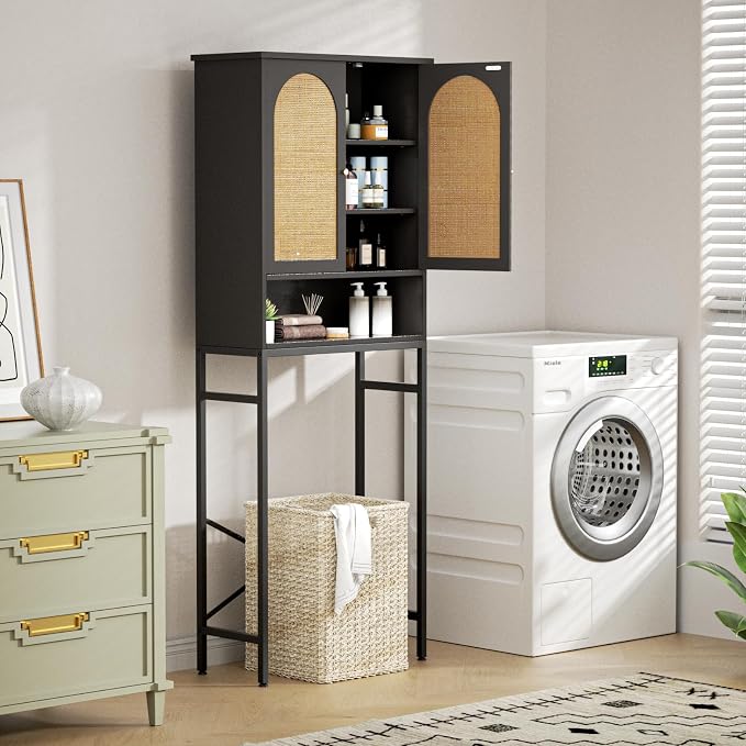 Rattan Toilet Storage Cabinet, Over The Rack Wood Cabinet