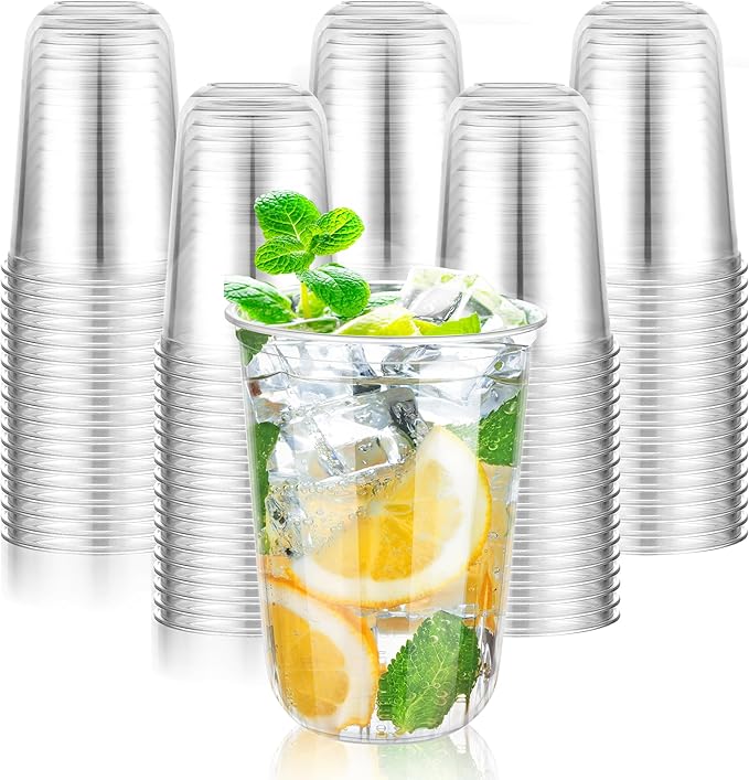 KesaPlan 50 Pcs 16oz Plastic Clear Cups, Disposable Wine Cocktail Glasses |