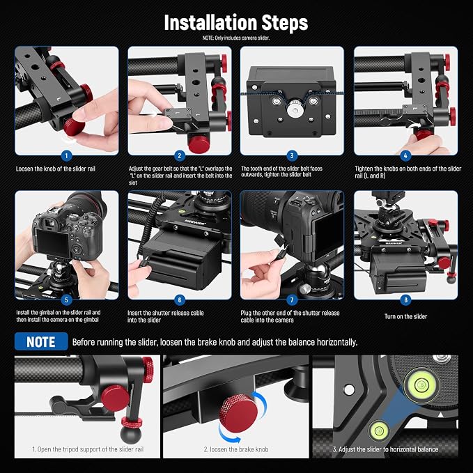 NEEWER 47.2”/120cm Motorized Camera Slider, App Wireless Control Carbon Fiber