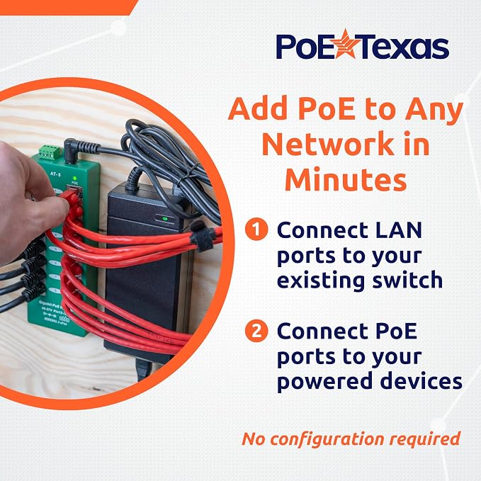 PoE Texas 8 Port PoE/PoE+ Active Mode A Injector