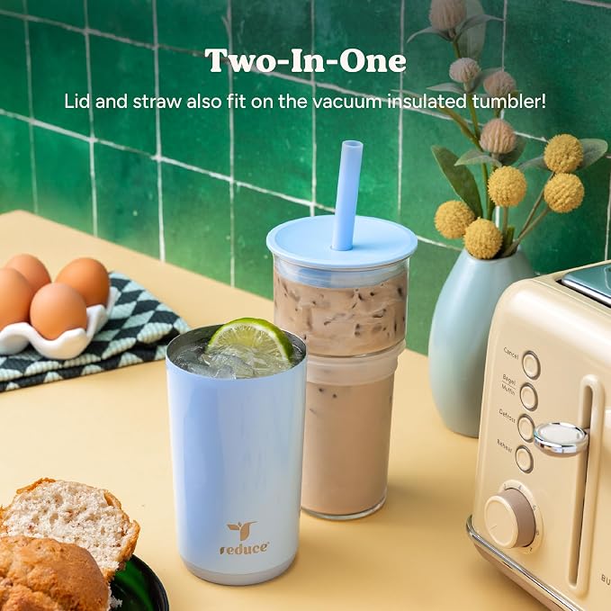 REDUCE Aspen - 20oz Vacuum Insulated Glass Tumbler - Extra Wide Straw & Lid |