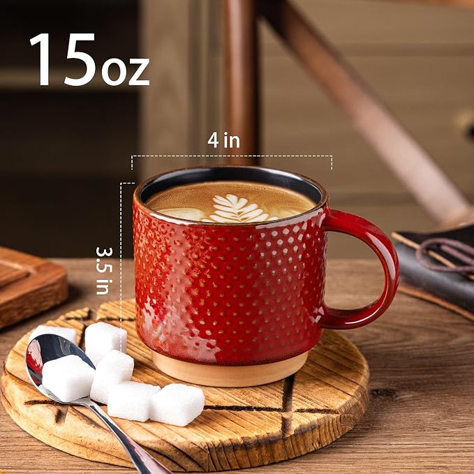GBhome 15 OZ Stackable Coffee Mugs Set of 4, Ceramic Coffee Cups Set | 4