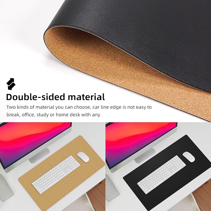 AFIING Dual-Sided Desk Pad, Natural Cork & PU Leather, Desk Mat Protector