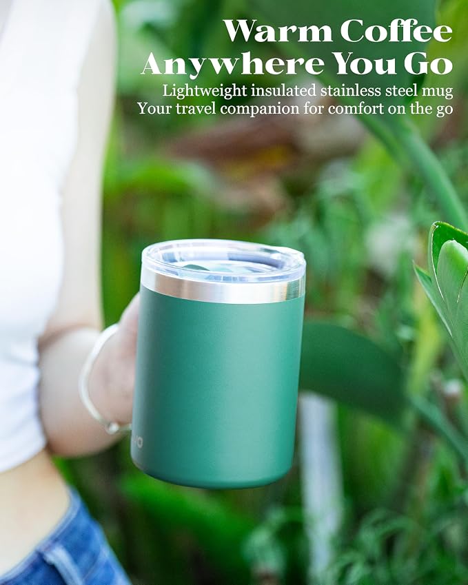 12oz Insulated Coffee Mug with Lid – Includes Two Lids, Stainless Steel Coffee