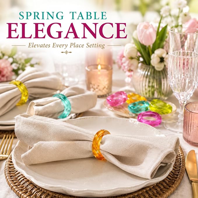 Epoxy Resin Spring Napkin Rings, 2.5x2.5x0.5 in. each, floral pastel design