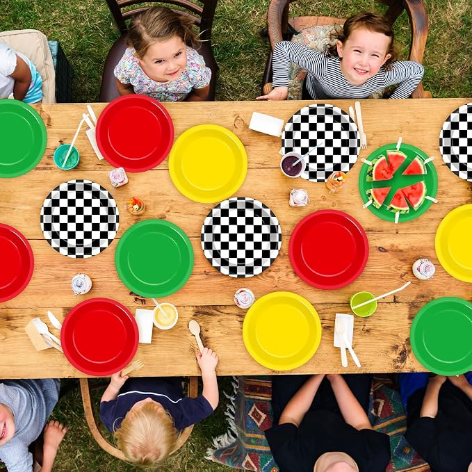 48Pcs Race Car Party Decorations Supplies Red Green Yellow Dinnerware