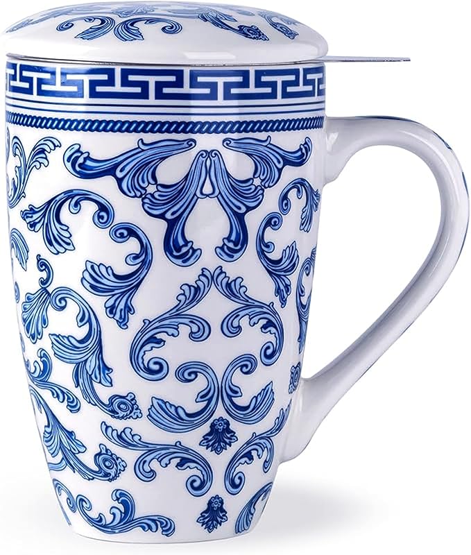 AmorArc Tea Cup With Infuser and Lid, 18oz Loose Leaf Tea Mug With Steeper |