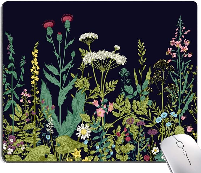 Floral Mouse Pad, Square Waterproof Non-Slip Rubber Base Mouse Pad
