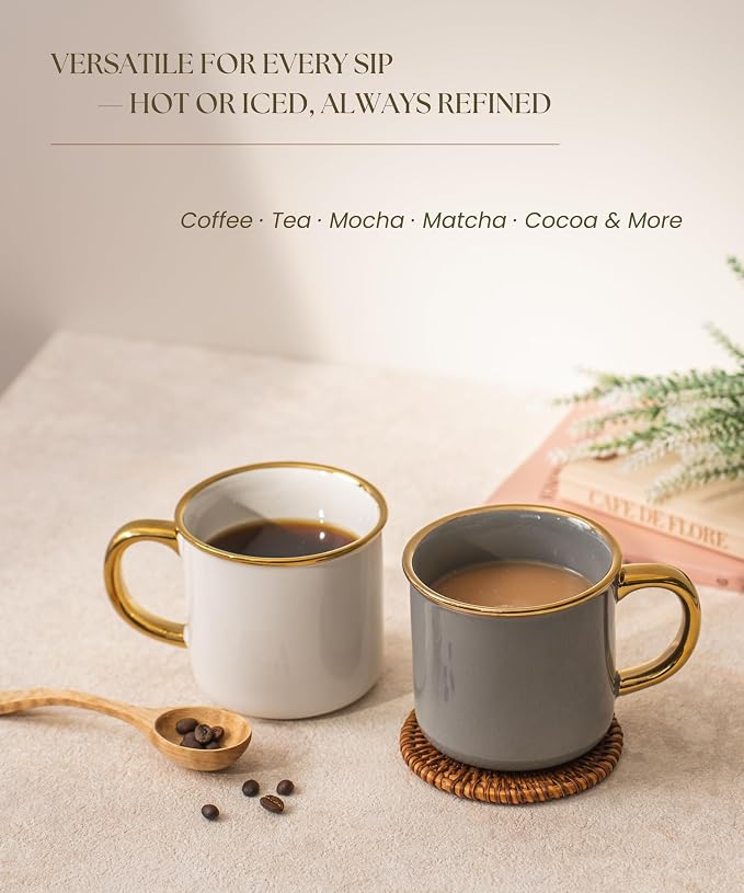 Stoneware Electroplated Mug Set of 4-15oz Ceramic Coffee & Tea Cups