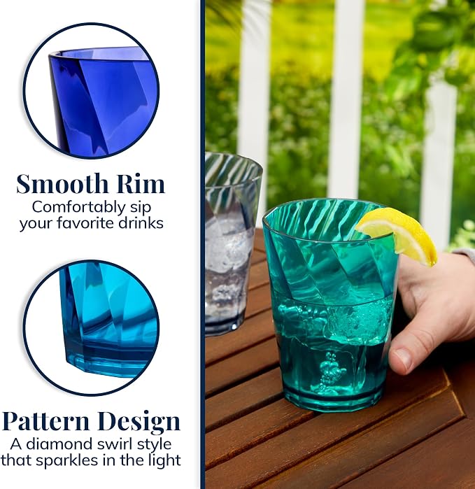 US Acrylic Optix Plastic Reusable Drinking Glasses 14oz Rocks Cups in Coastal