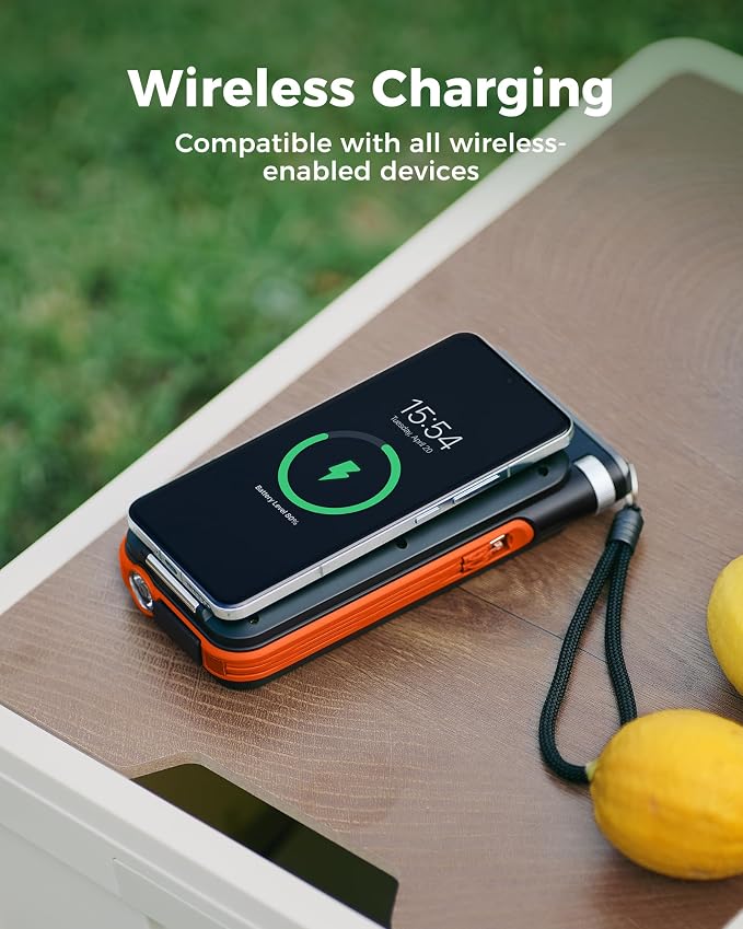 GOODaaa Solar Power Bank, 45800mAh Wireless Portable Charger Built-in Cables