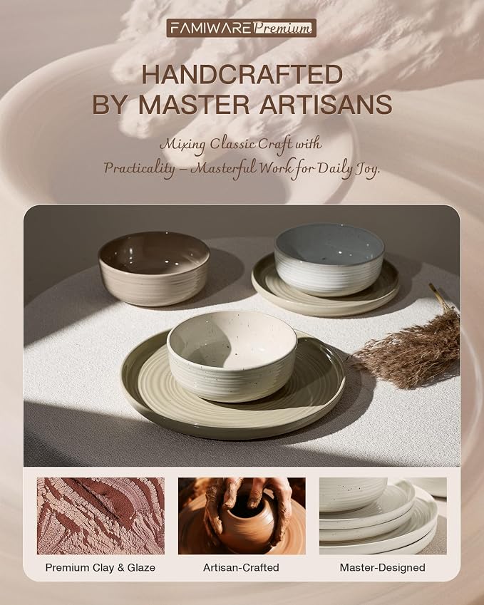Stoneware Dinnerware Set for 8, Plates & Bowls, Chip & Scratch Resistant