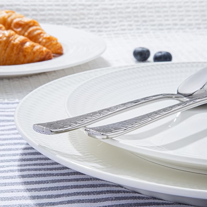 Silverware Set for 12, 60 Piece Flatware Set, 18/10 Stainless Steel | Hammered