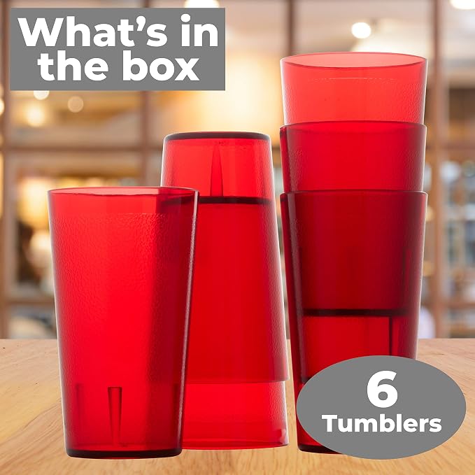 Restaurant Grade, BPA-Free 12oz Red Plastic Cups 6pk. Super Durable, Break