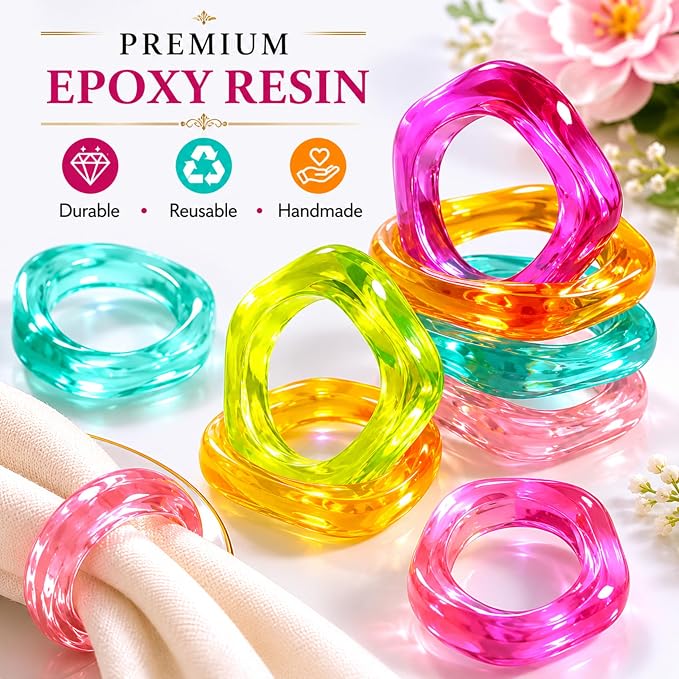 Epoxy Resin Spring Napkin Rings, 2.5x2.5x0.5 in. each, floral pastel design
