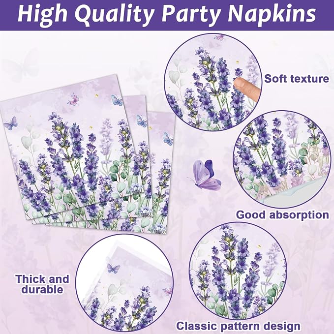 96Pcs Purple Party Supplies Lavender Paper Plates Napkins Summer Decoration |