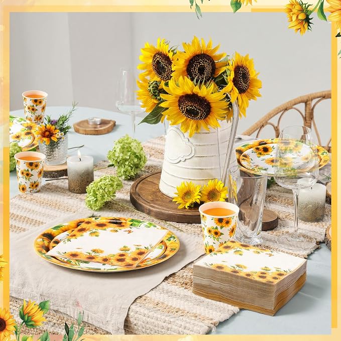 250 Pcs Sunflower Party Decorations Include Sunflower Paper Plates Napkins and
