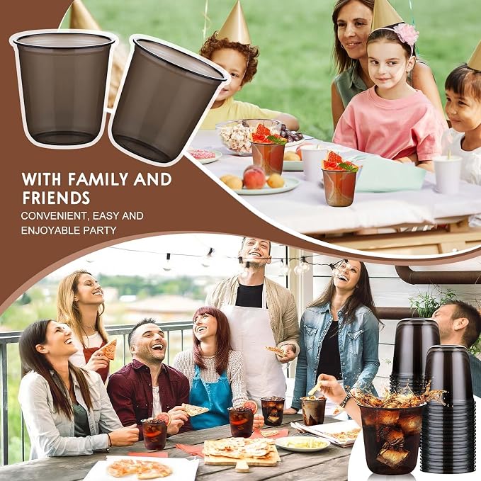 KesaPlan 100 Pcs 12oz Plastic Black Cups, Disposable Wine Cocktail Glasses |