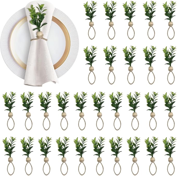 MAOANME Rustic Eucalyptus Leaf Napkin Rings