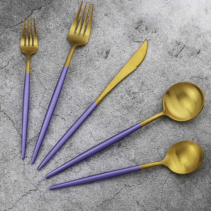 5-Piece Matte Gold Silverware Set, 18/10 Stainless Steel Satin Finish Flatware
