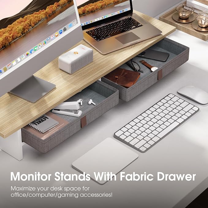 Fenge Monitor Stand with Drawer, 2 Tiers Dual Monitor Riser