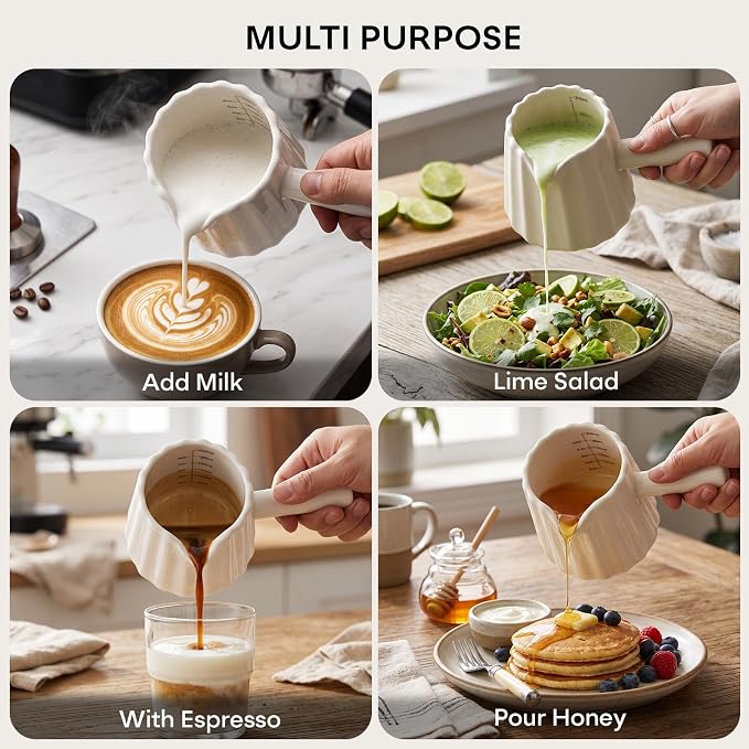Espresso Measuring Cup Set of 2, Ceramic Espresso Cups 6 OZ | Milk Frothing Cup