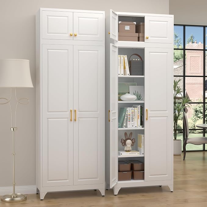 Steeloong90“ Kitchen Pantry Cabinet, Metal Storage Cabinets