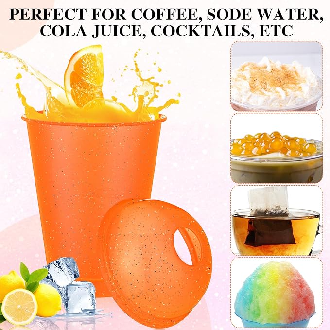 6 Set Slushie Cups with Dome Lids and Straws Detachable Spoon Straws Reusable