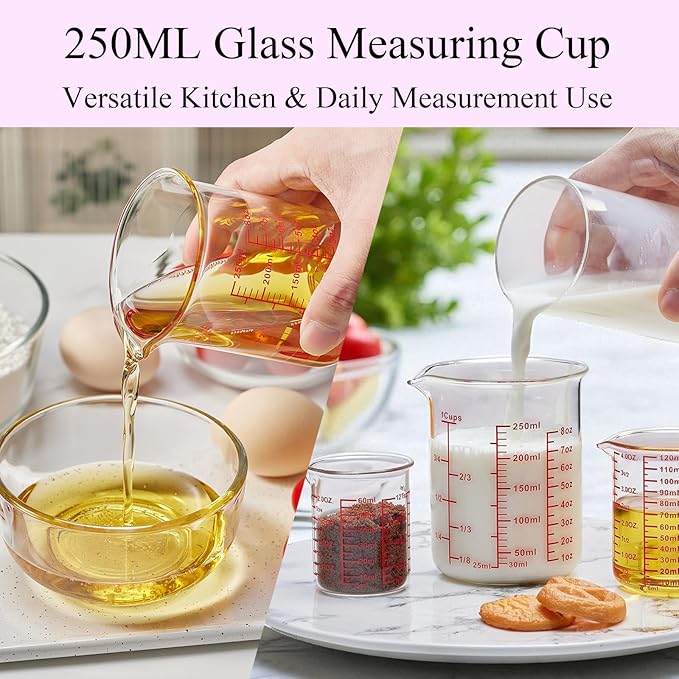 3 Piece Glass Measuring Cup Set, Includes 1/2-Cup, and 2-Cup High Borosilicate