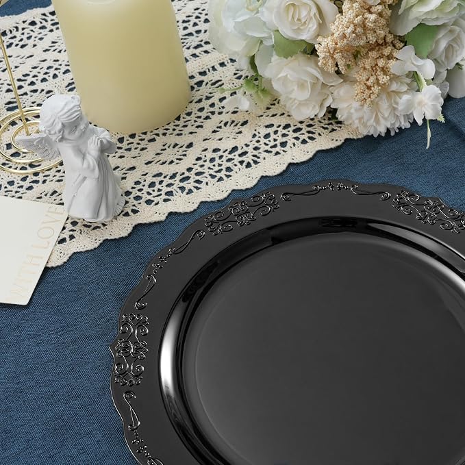 100 Pcs Black Plastic Plates for Party 10.25" Dinner Disposable Plates | 100