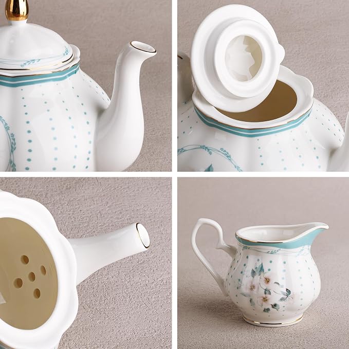 fanquare 21 Pieces Royal Style Porcelain Tea Set