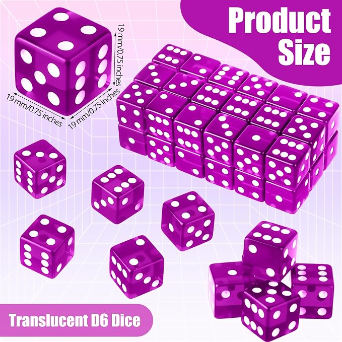 36 Piece 19 mm Casino Style Craps Dice Sets Acrylic and Translucent D6 Dice