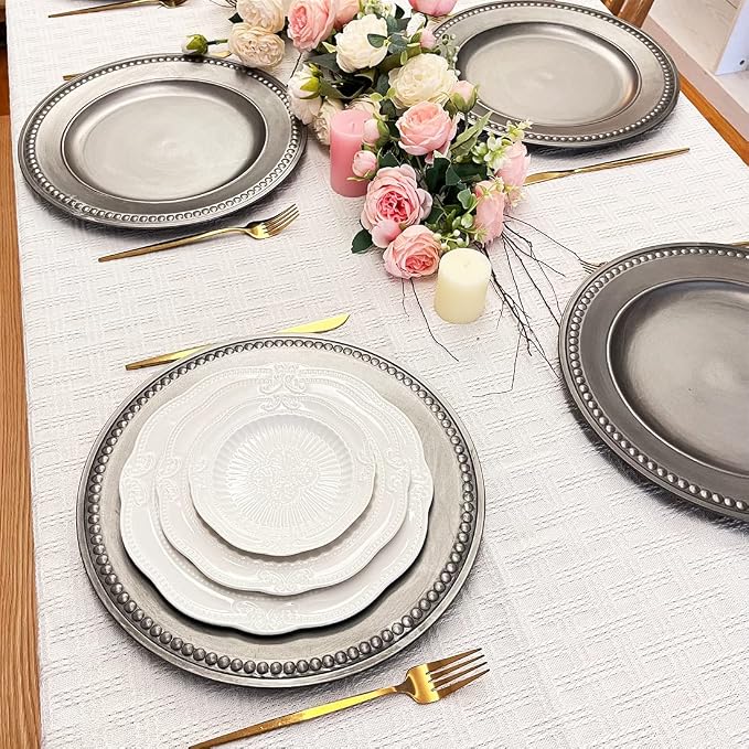 Antique Silver Charger Plates, 13 Inch Vintage Dinner Plate Chargers Round