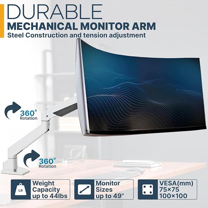 Premium Height Adjustable Single Monitor Arm Stand: Desk/Grommet Mount