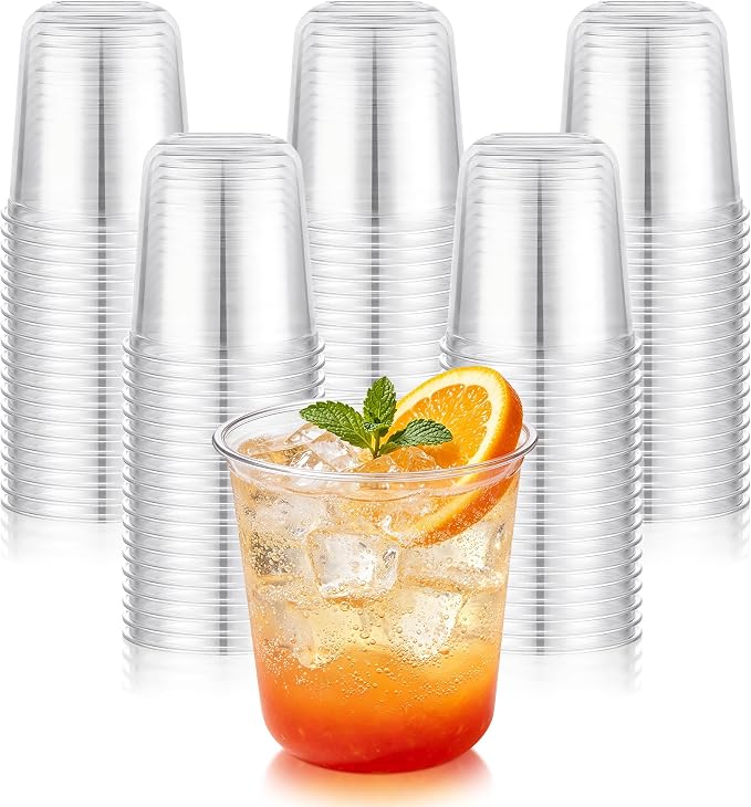 KesaPlan 200 Pcs 12oz Plastic Clear Cups, Disposable Wine Cocktail Glasses |
